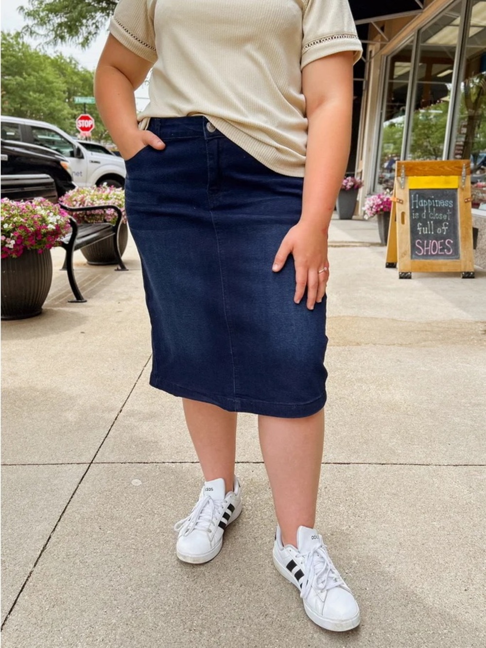 Vintage Dark Blue Denim Midi Skirt